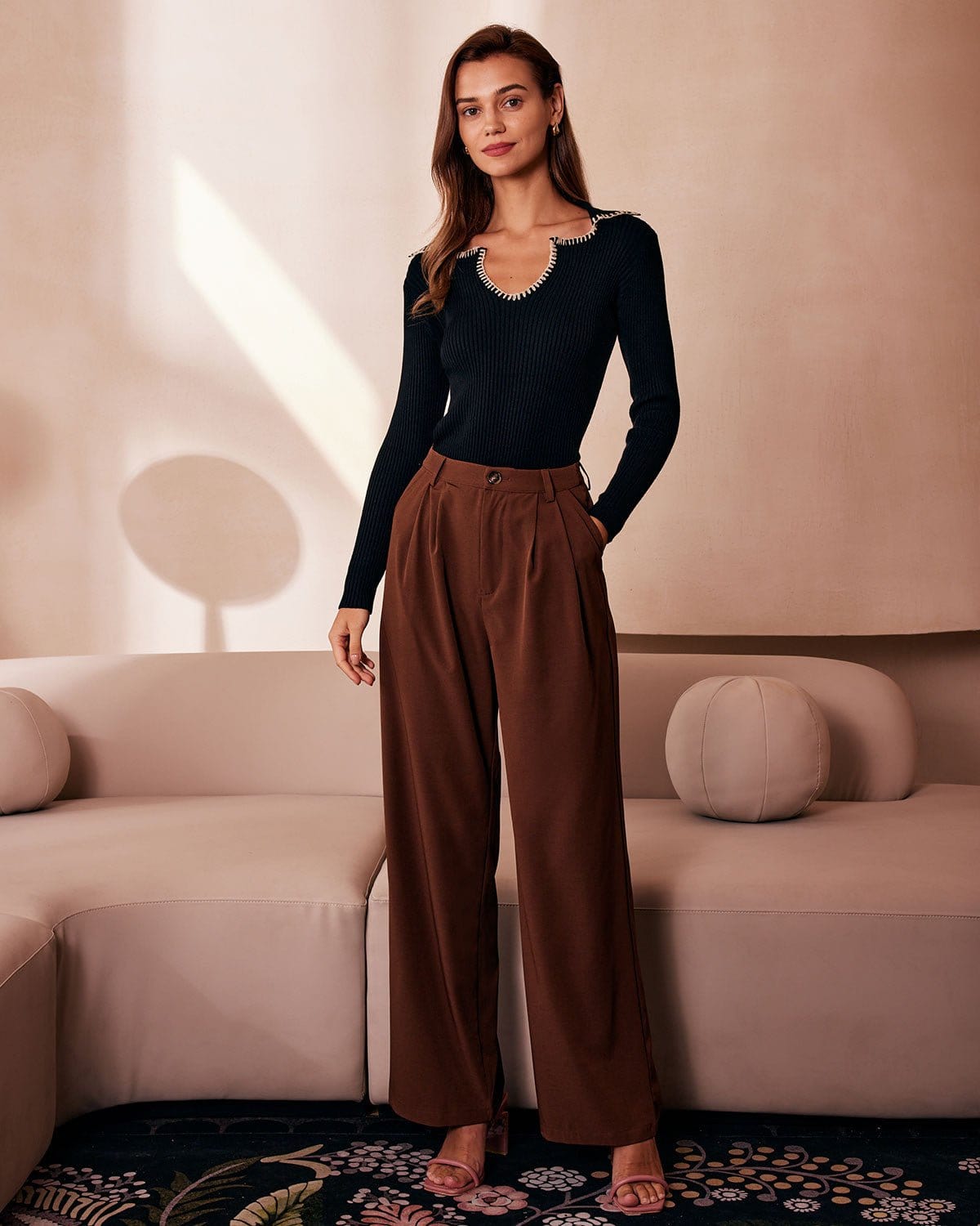 Isolde | Lapel Seam Colorblock Knit Top