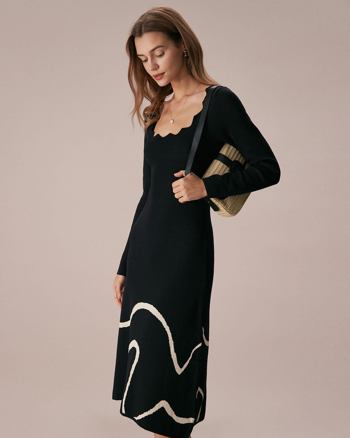 Freya | Wave Scalloped Knit Midi Dress