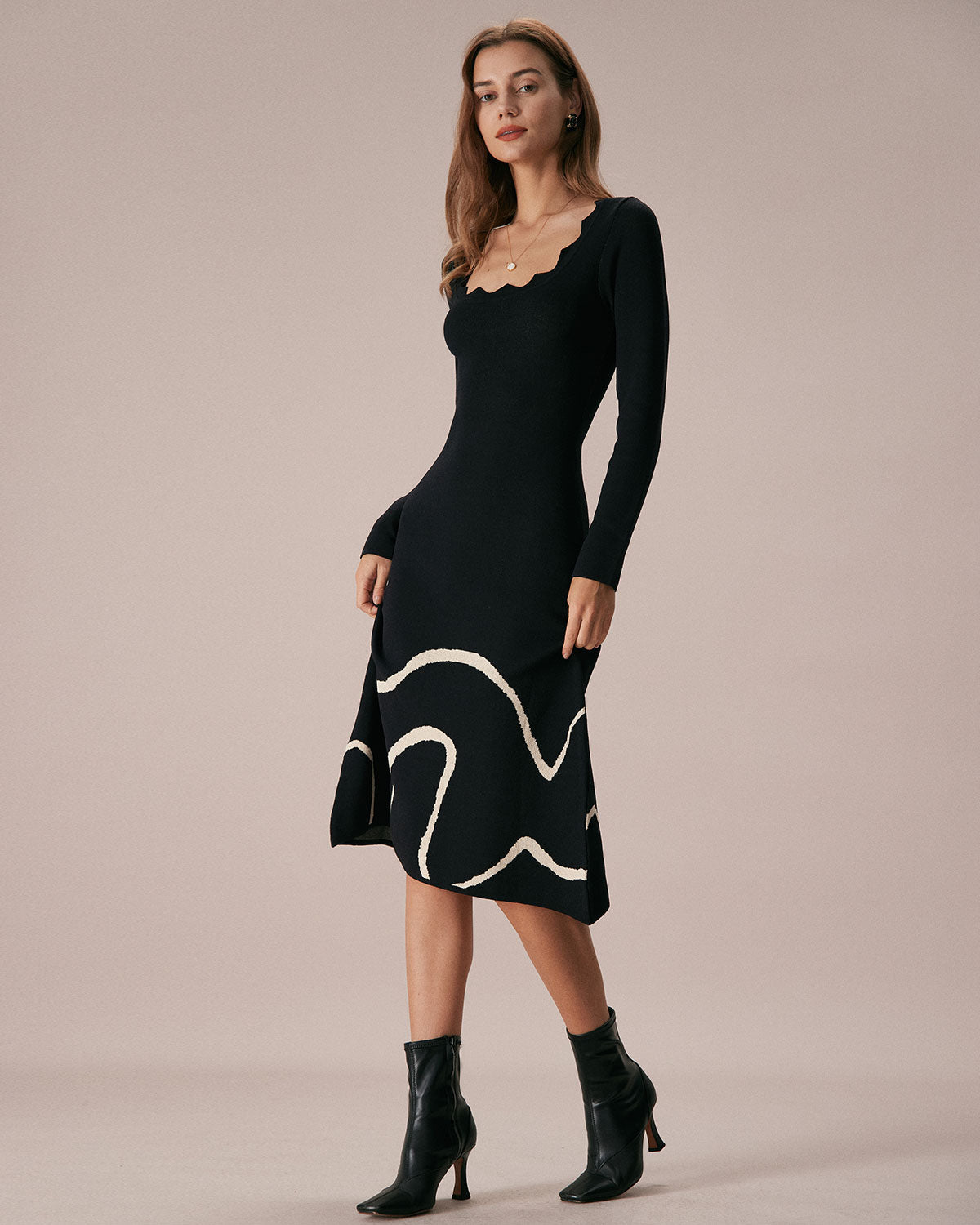 Freya | Wave Scalloped Knit Midi Dress