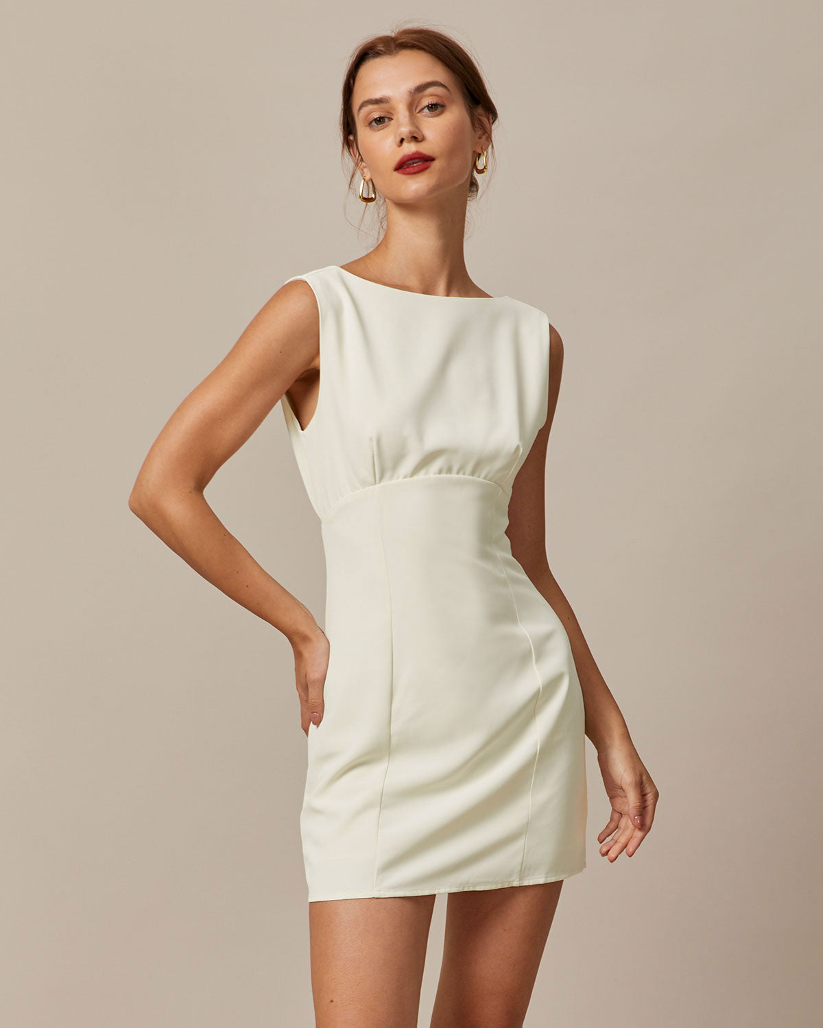 Delphine | Boat Neck Back Bow Mini Dress