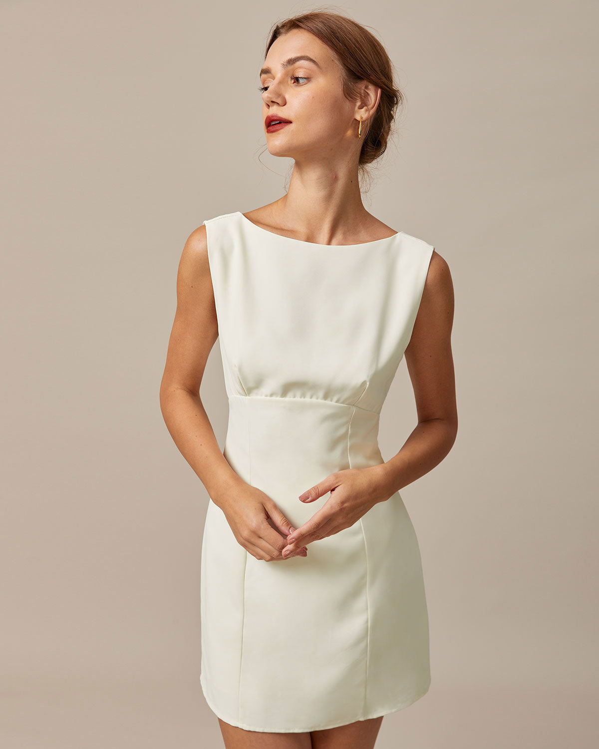 Delphine | Boat Neck Back Bow Mini Dress