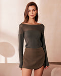 Zara | Army Green Sheer Boat Neck Knit Top