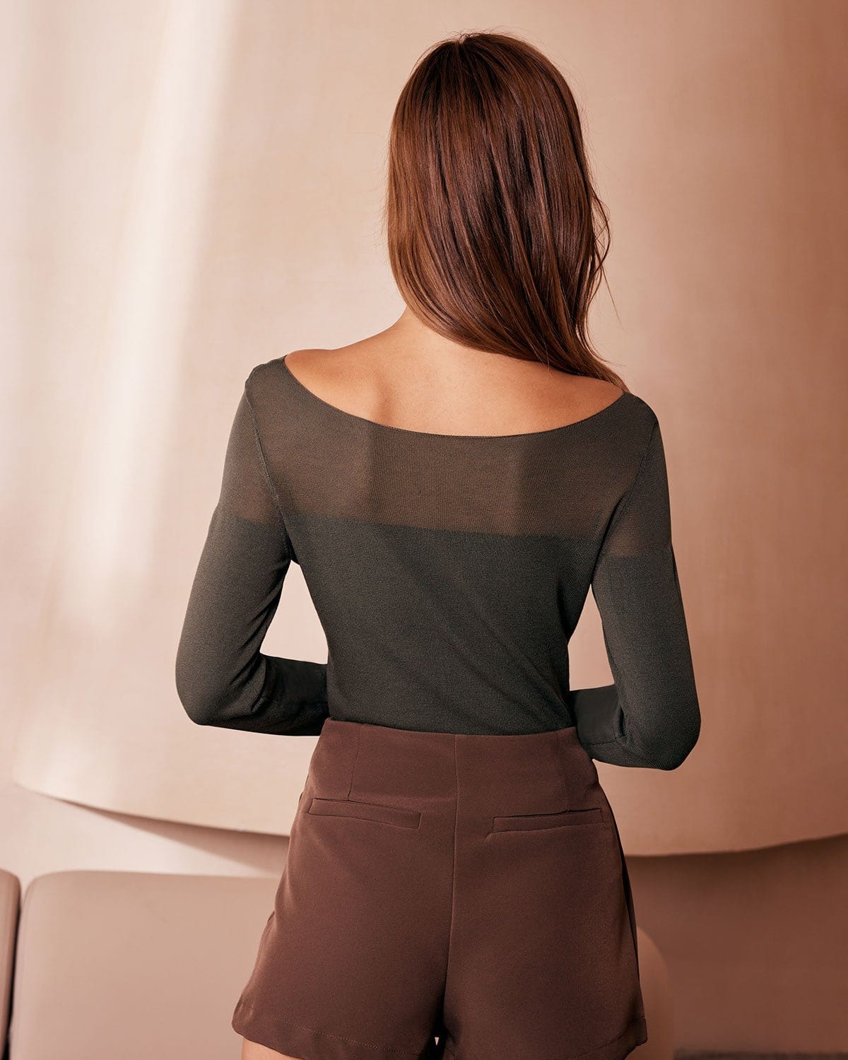 Zara | Army Green Sheer Boat Neck Knit Top