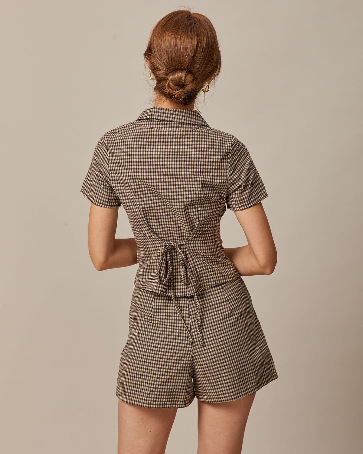 Liv | Gingham Lapel Short Sleeve Blouse