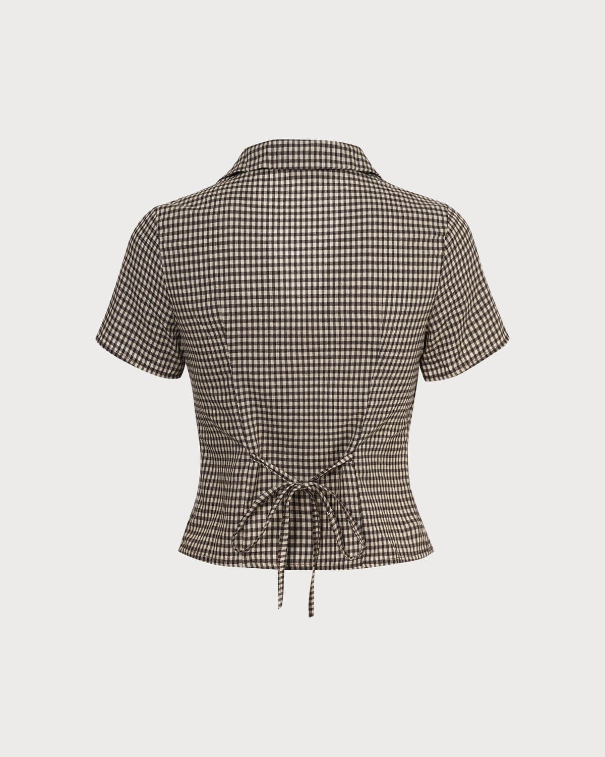 Liv | Gingham Lapel Short Sleeve Blouse