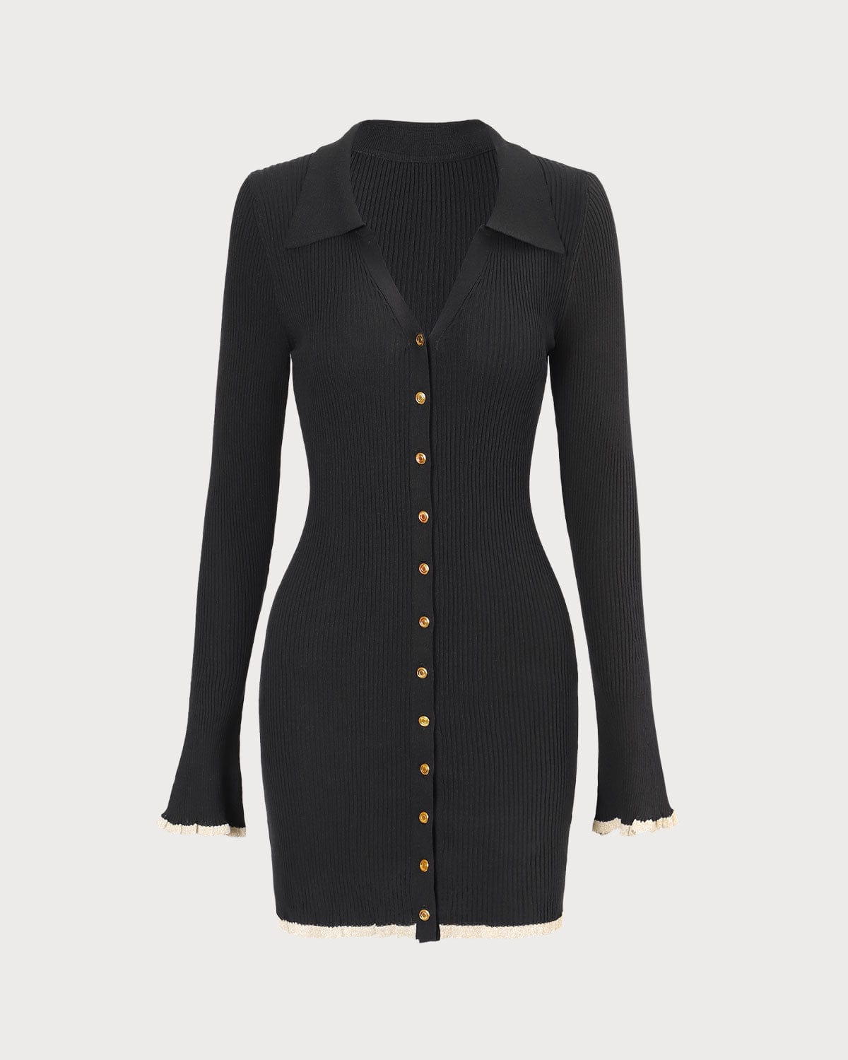 Leona | V-Neck Contrast Trim Knit Mini Dress