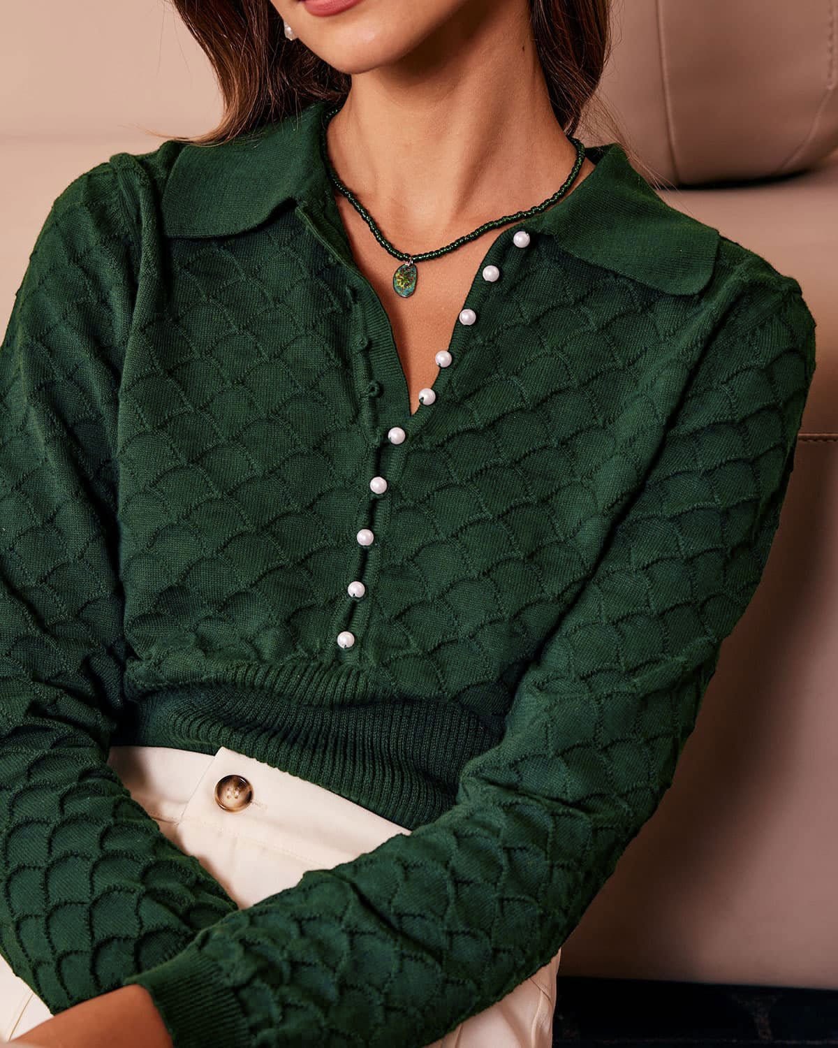 Noor | Lapel Ribbed Textured Knit Top