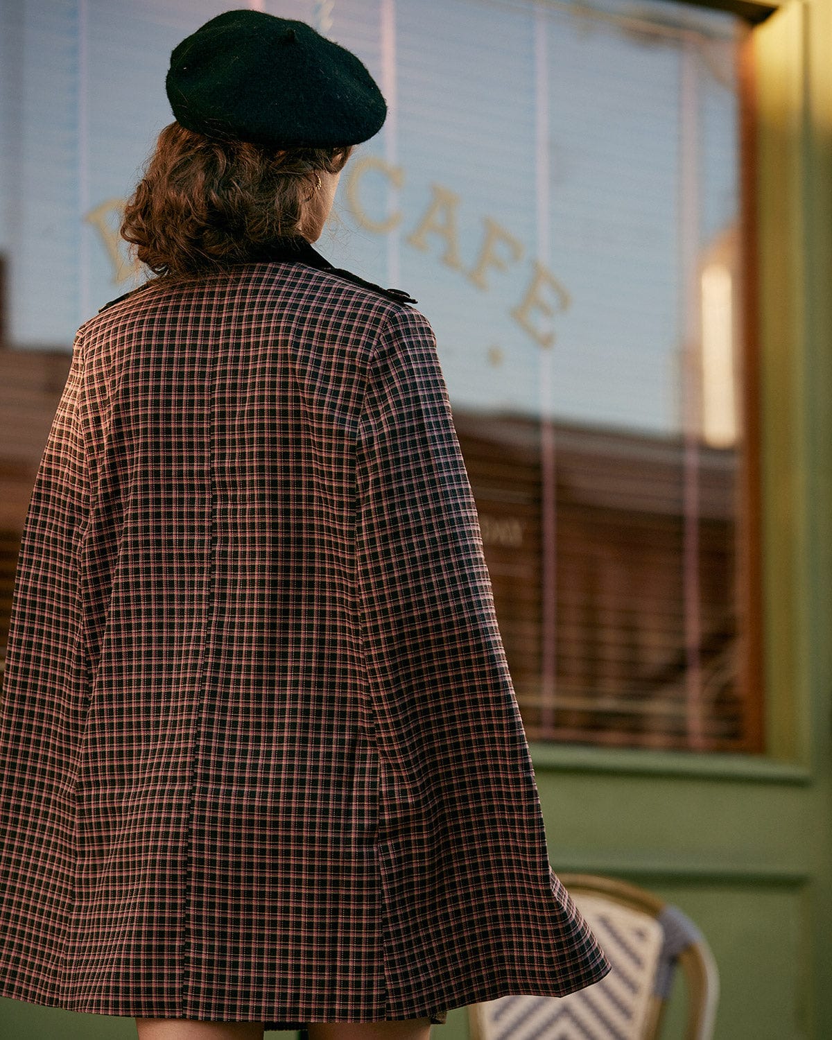 Vera | Double-Breasted Plaid Cape Coat