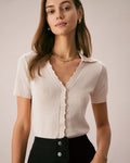 Ines | V-Neck Button Pointelle Knit Top