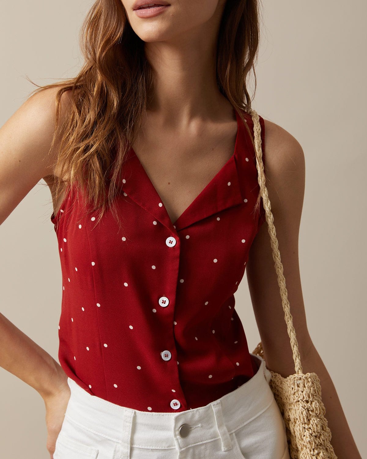 Cleona | V-Neck Polka Dot Sleeveless Vest