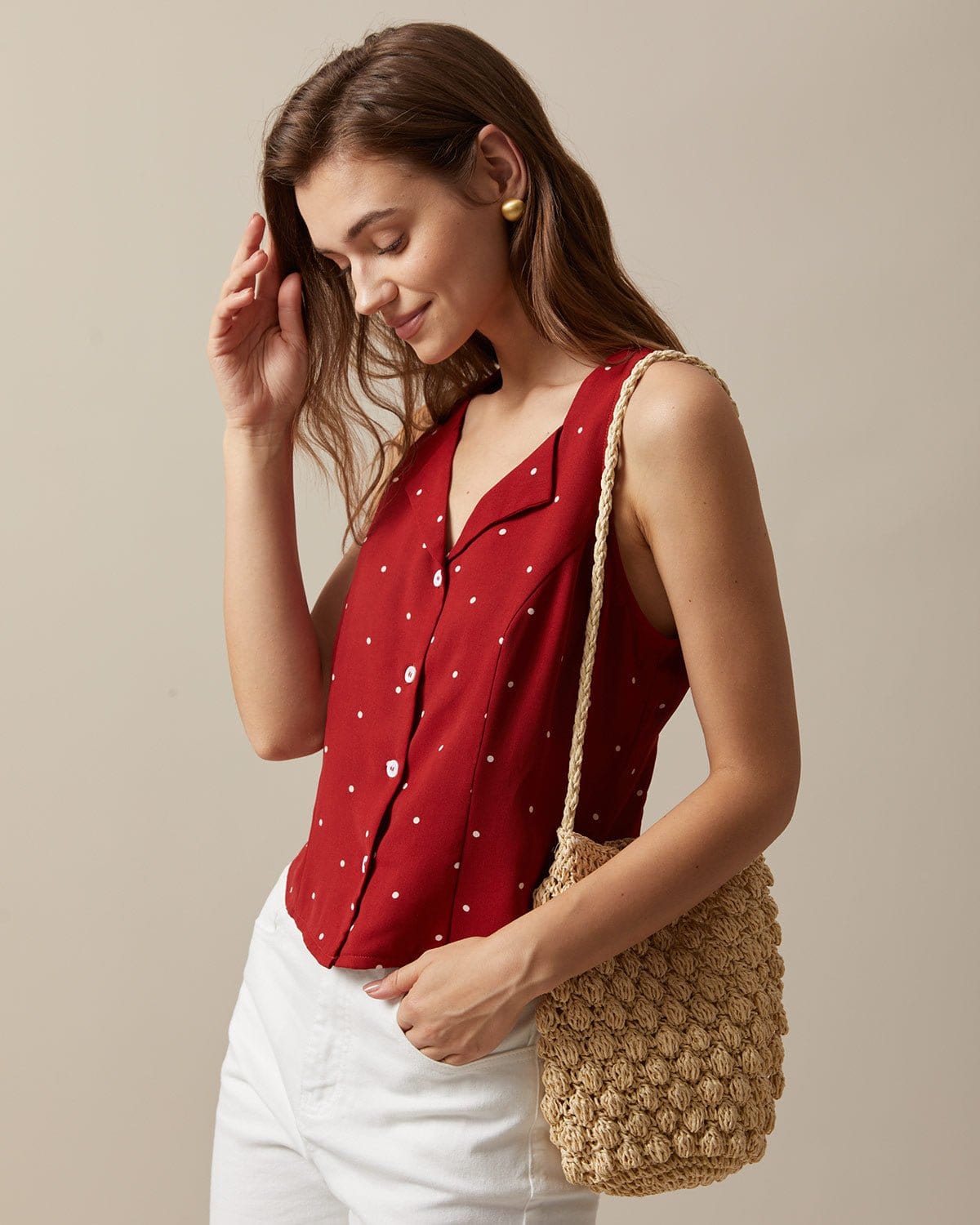 Cleona | V-Neck Polka Dot Sleeveless Vest