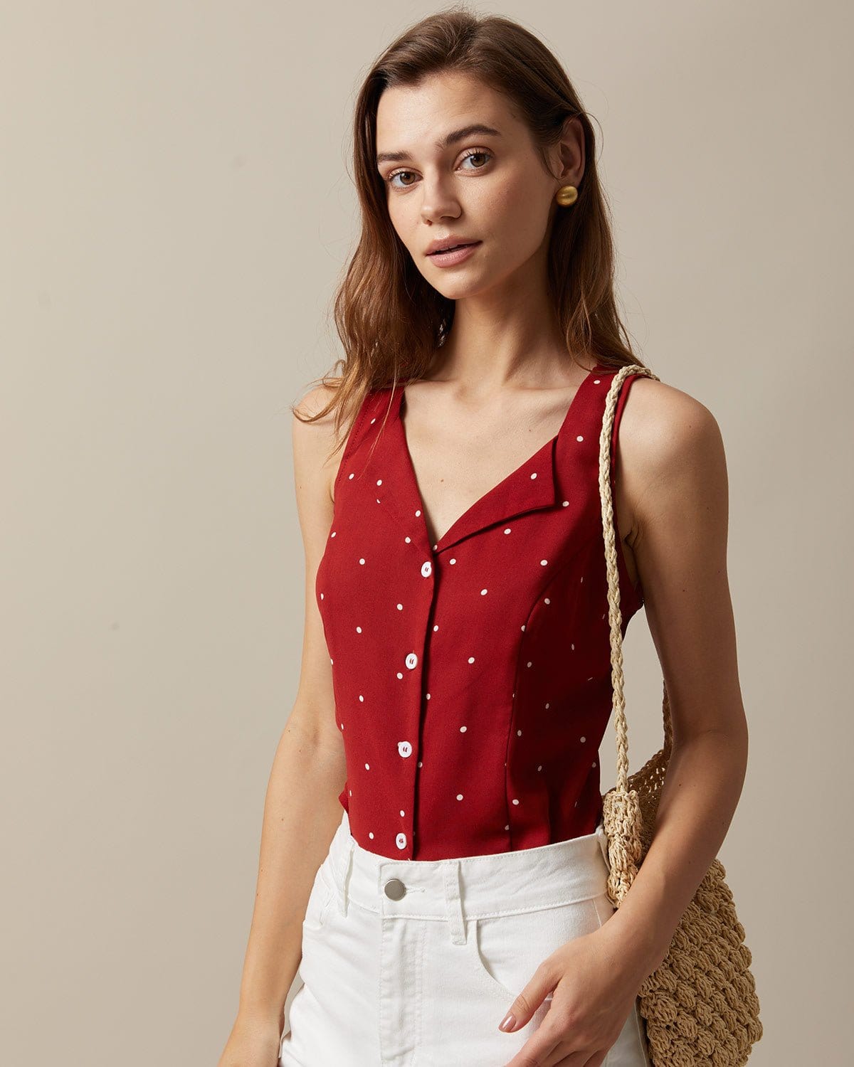 Cleona | V-Neck Polka Dot Sleeveless Vest