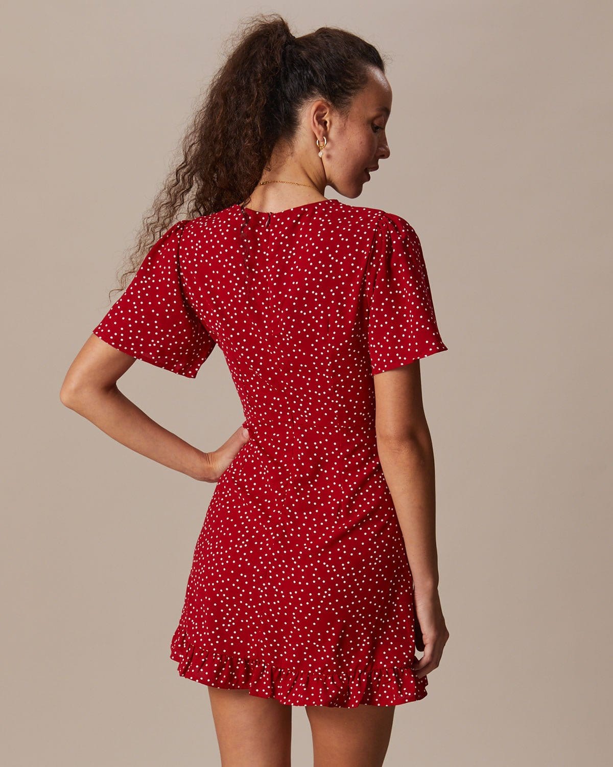 Ines | V-Neck Polka Dot Flounce Mini Dress