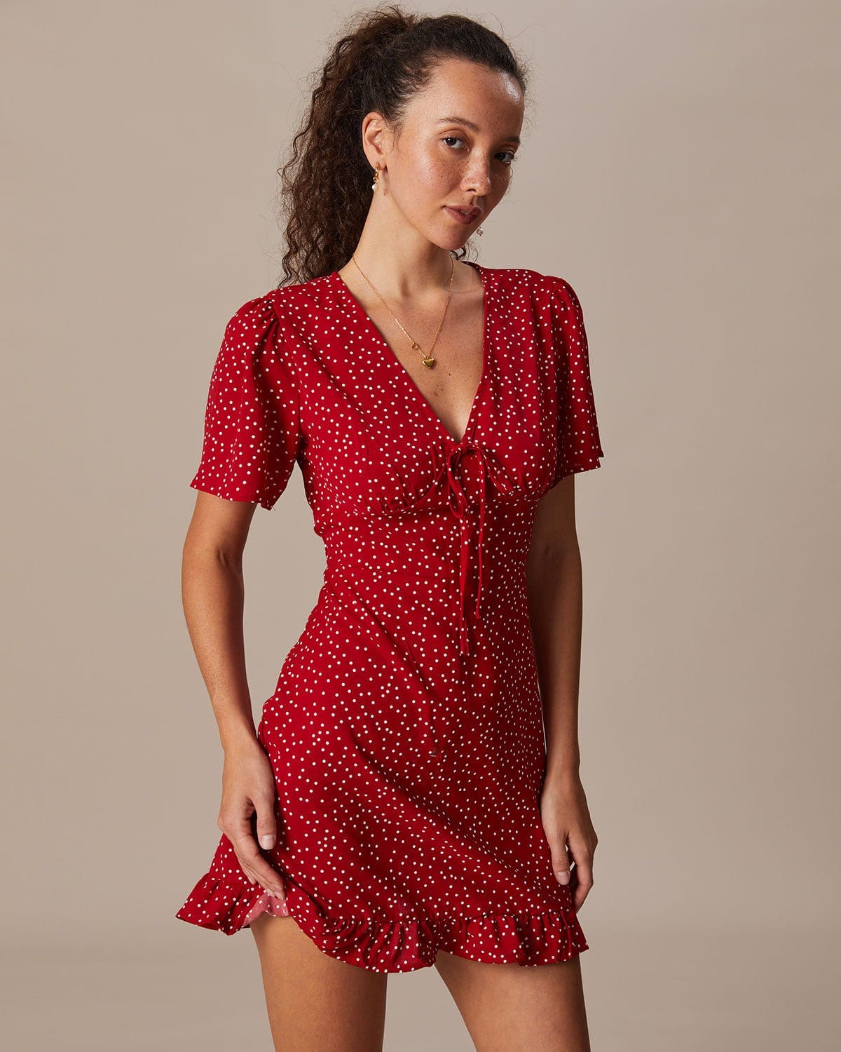 Ines | V-Neck Polka Dot Flounce Mini Dress