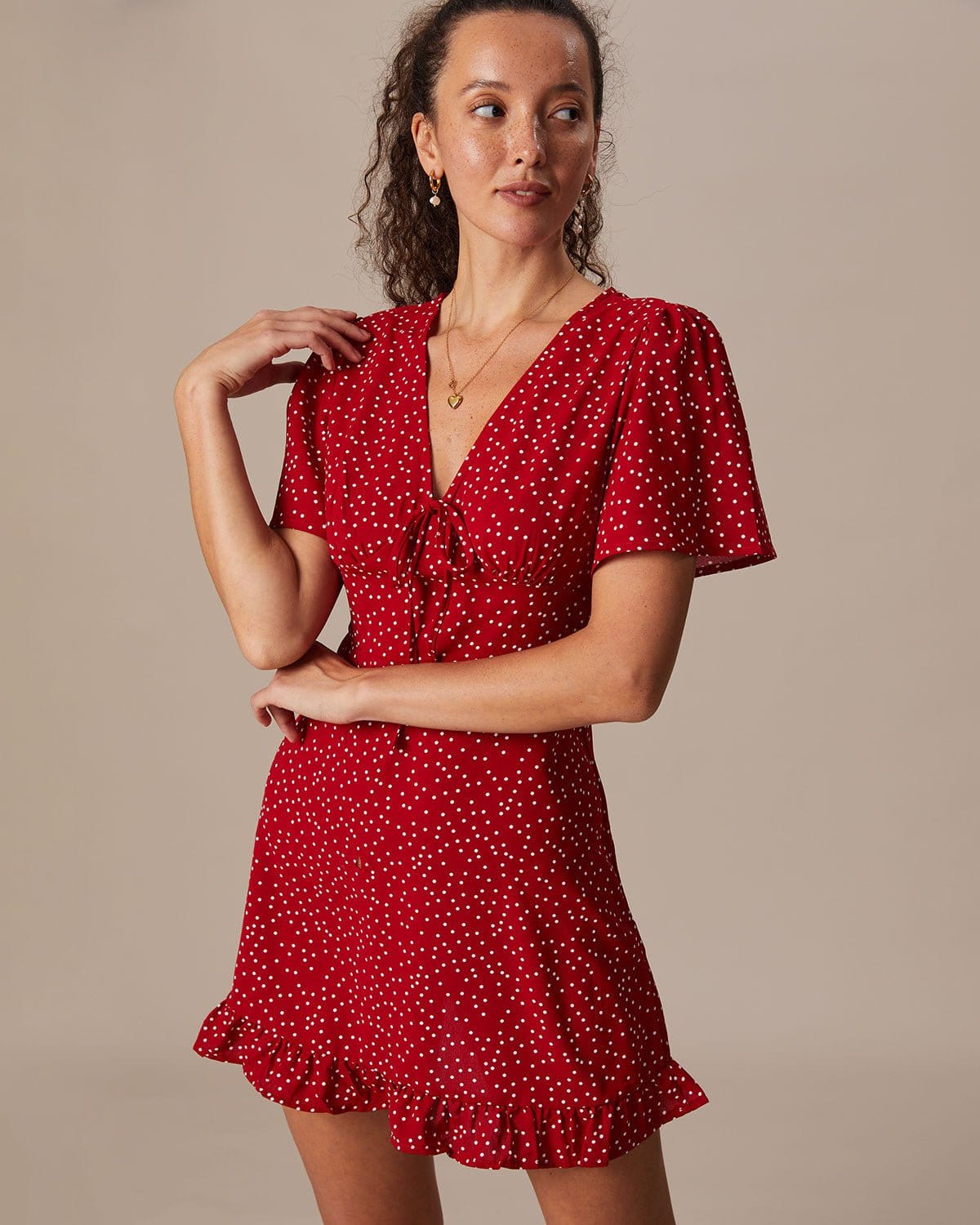 Ines | V-Neck Polka Dot Flounce Mini Dress