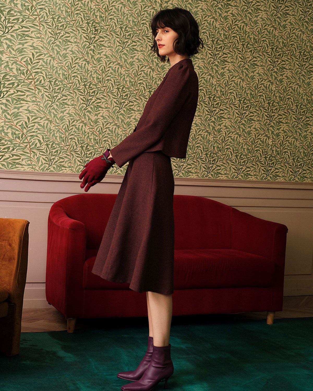 Dahlia | High Waist Tweed-Look Midi Skirt