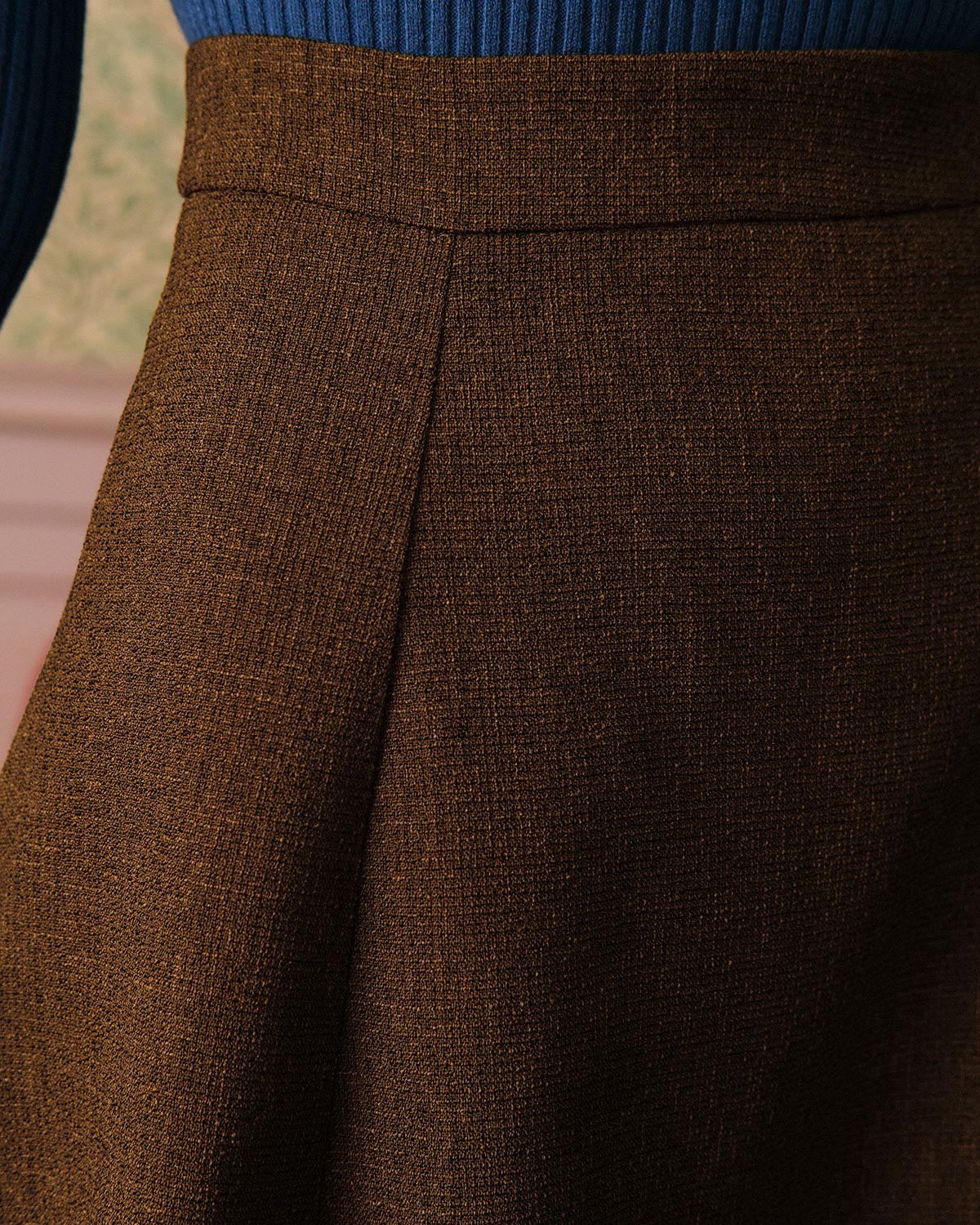 Thea | High Waisted Tweed-Look Midi Skirt