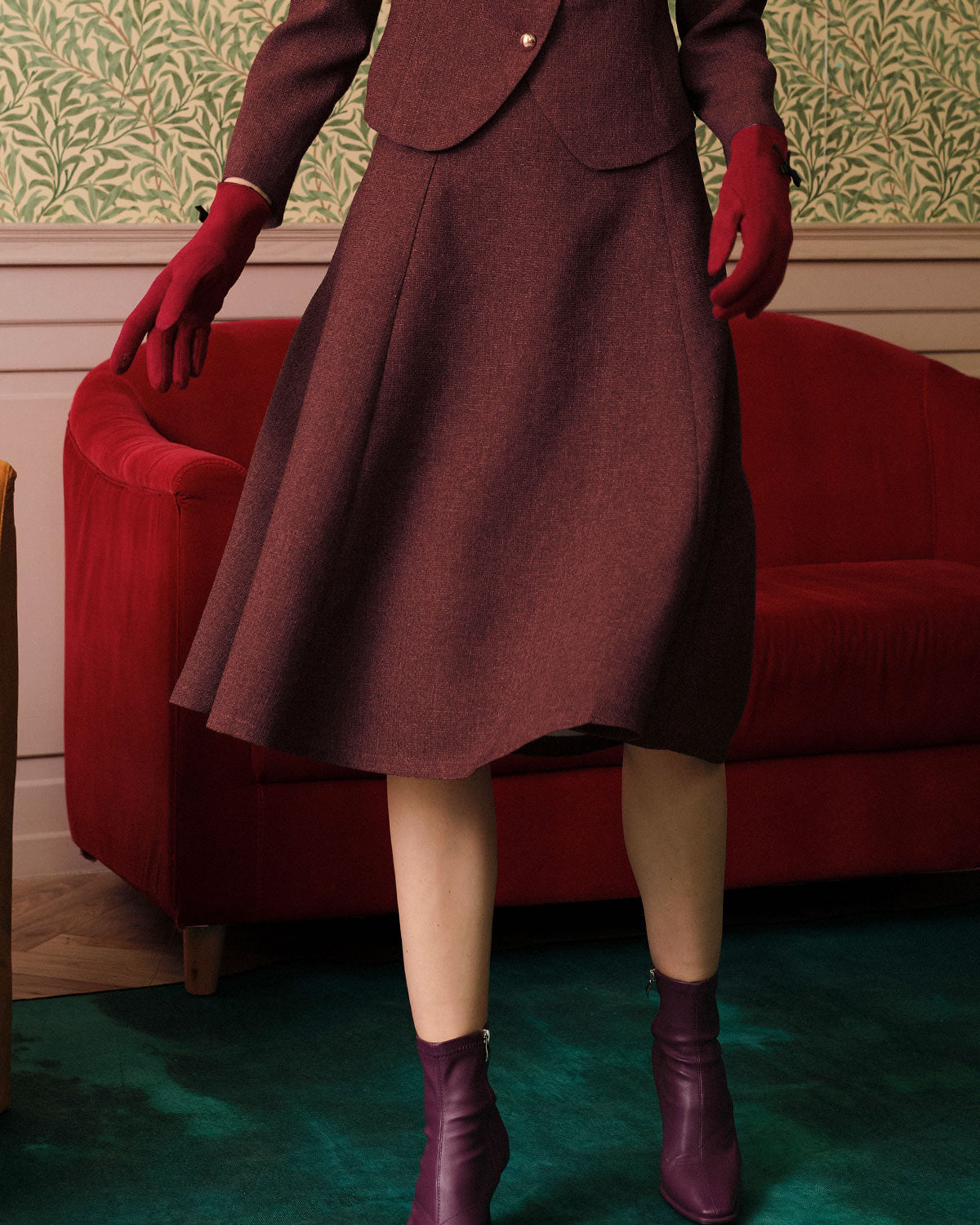 Dahlia | High Waist Tweed-Look Midi Skirt