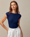 Willa | Boat Neck Ribbed Cap Sleeve Knit Top
