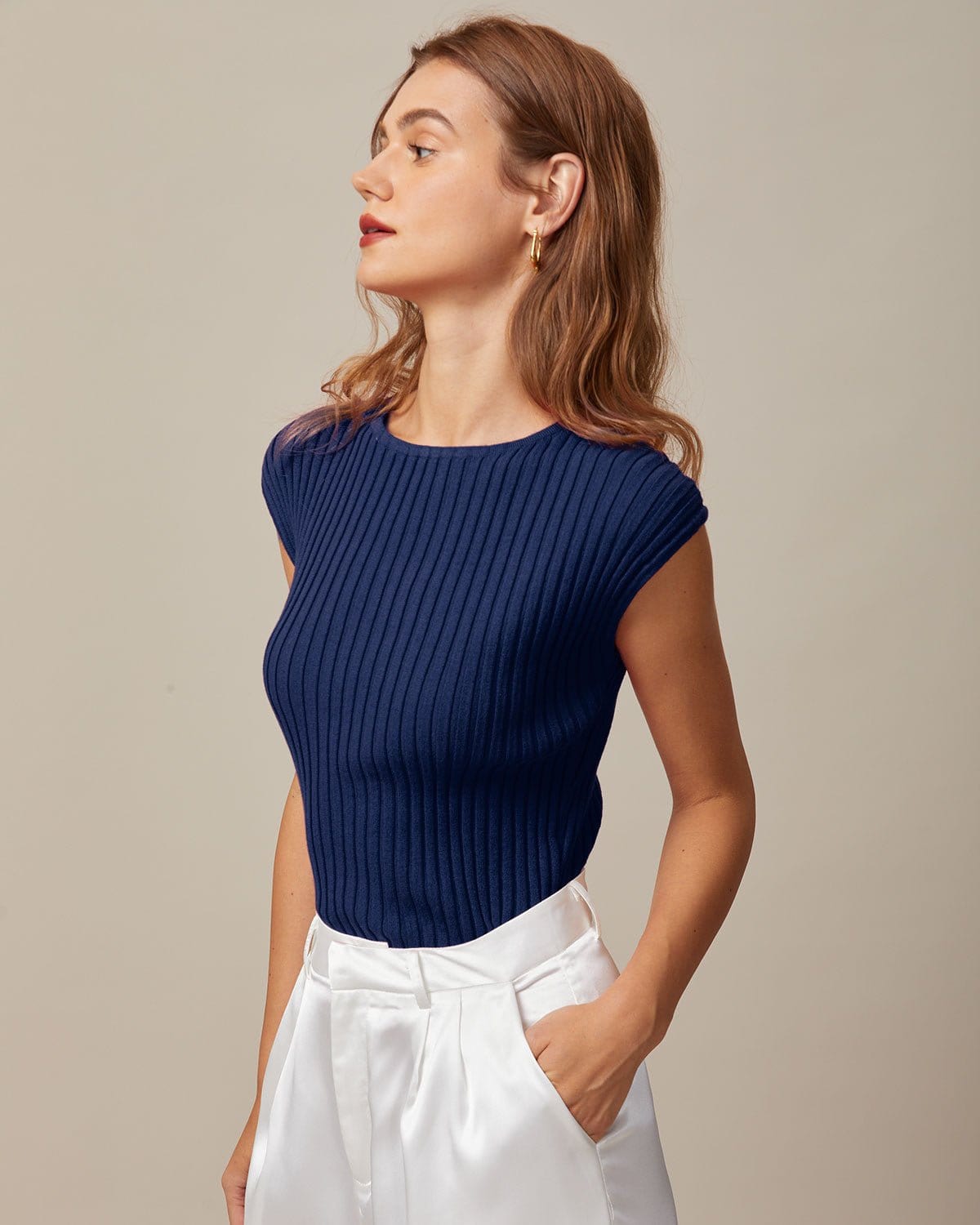 Willa | Boat Neck Ribbed Cap Sleeve Knit Top
