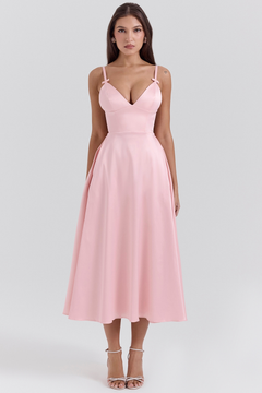 Daisy | Satin-Look A-Line Midi Dress with Bow Straps