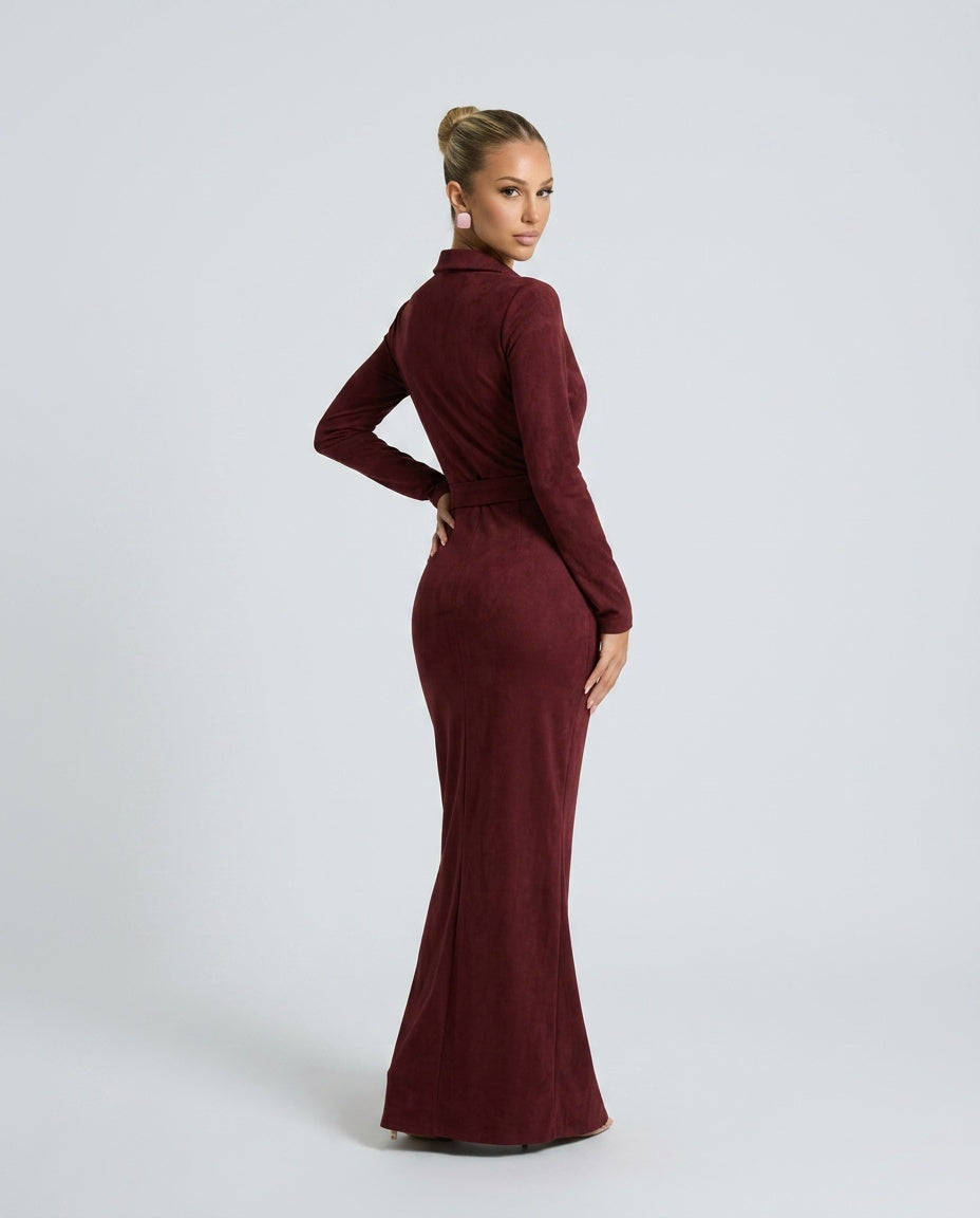Marlowe | Suede-Look Single-Breasted Belted Maxi