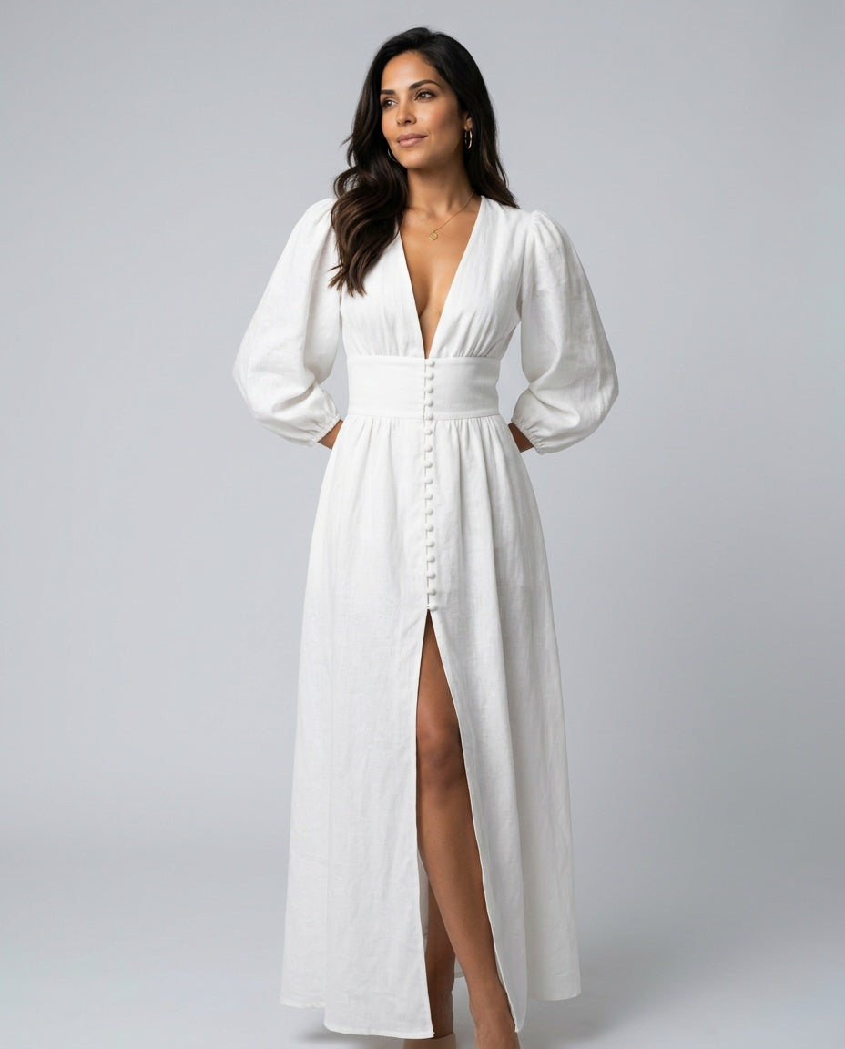 Cleo | Puff Sleeve Fitted Maxi Dress