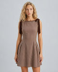 Coralie | Brown Gingham Tie Strap Mini Dress