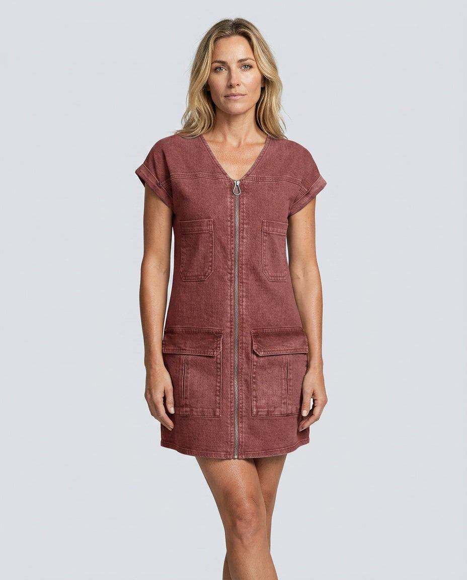 Selene | Zip-Front Casual Midi Dress with Pockets