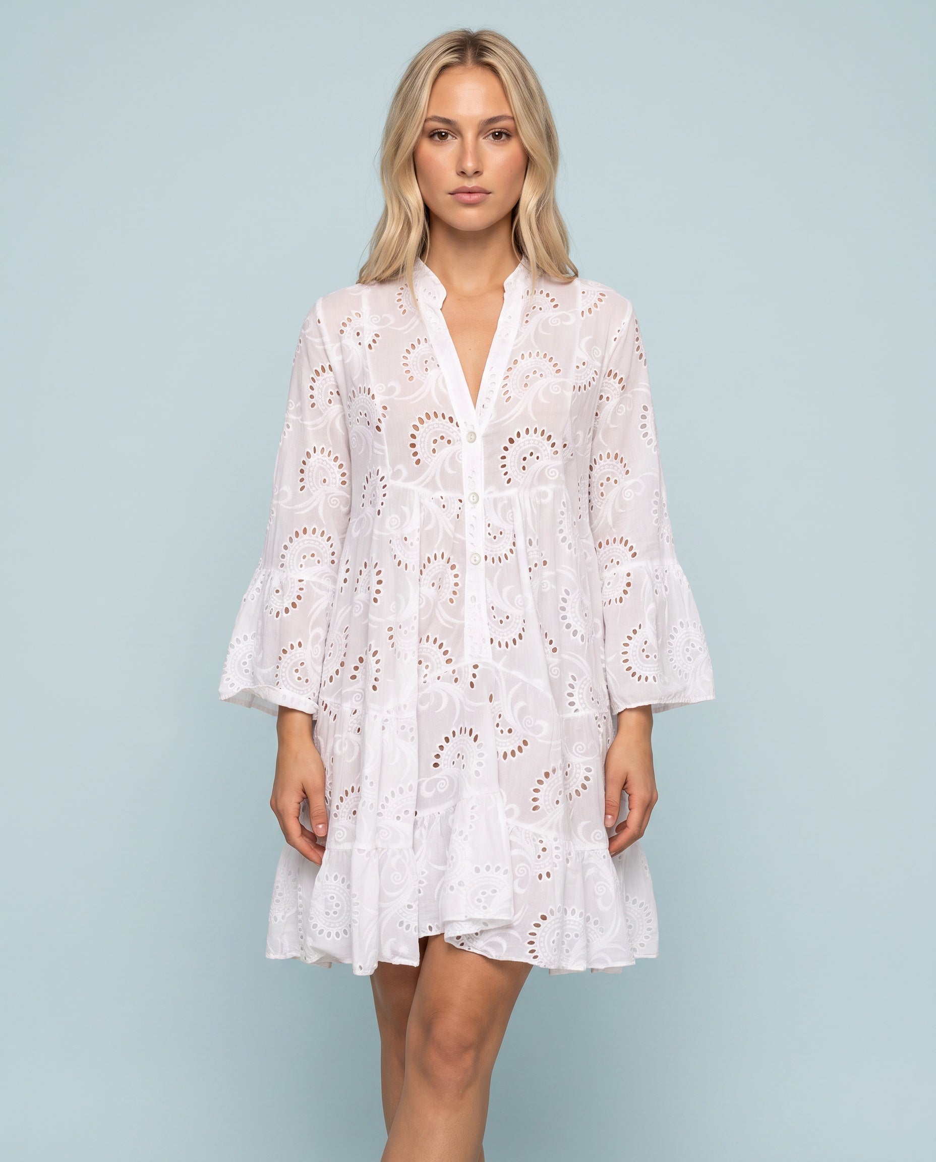 Edith | Embroidered Tiered Mini Dress
