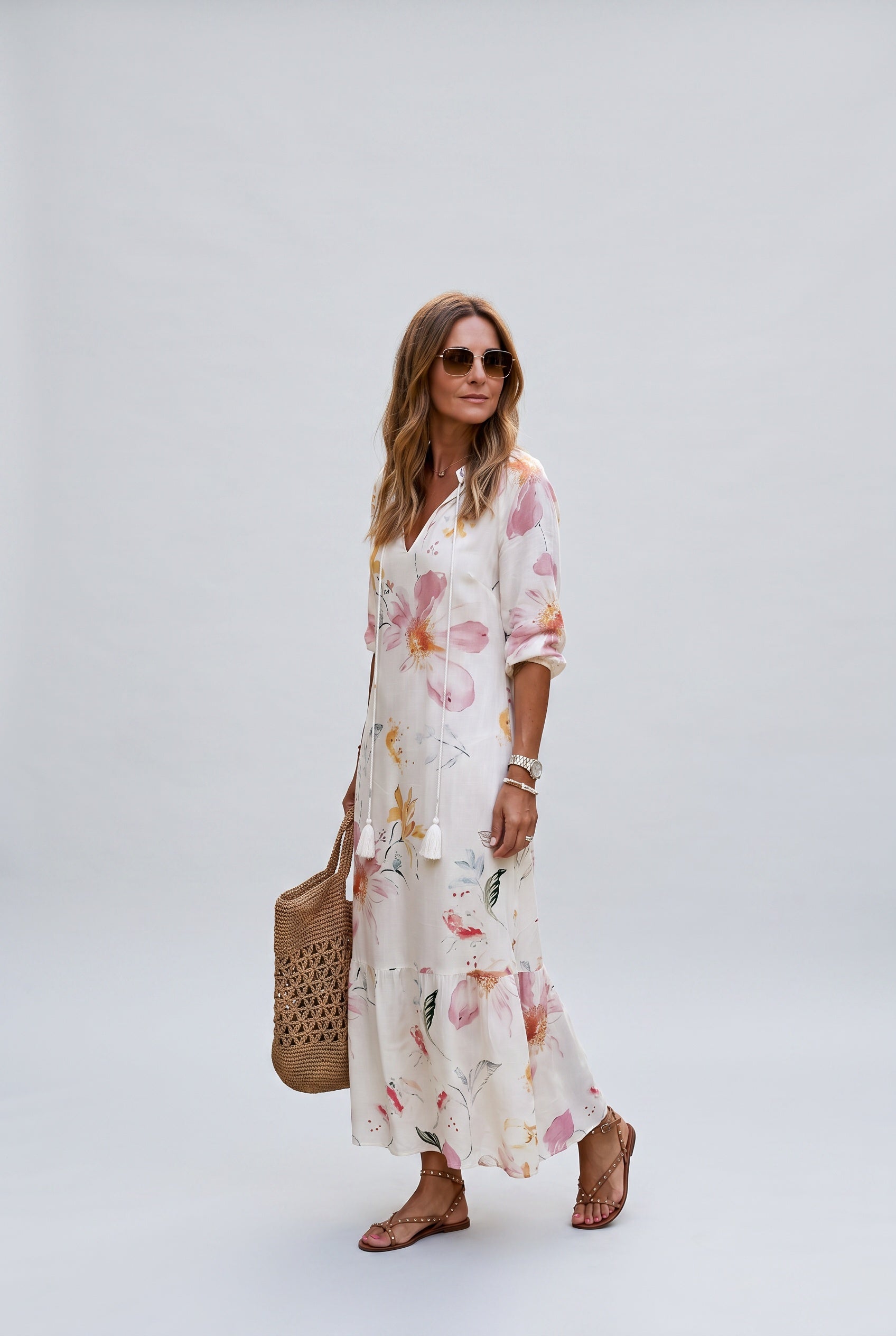 Sienna | Boho Floral Print Midi Dress