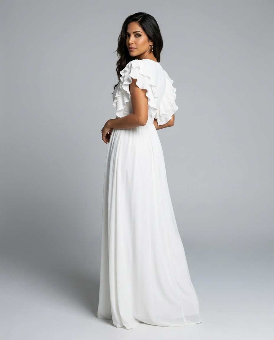 Tessa | Ruffled Sleeve & Neckline Maxi Dress