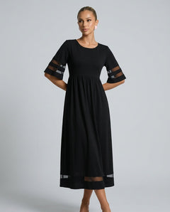 Sienna | Round Neck Mesh Stripe Maxi Dress