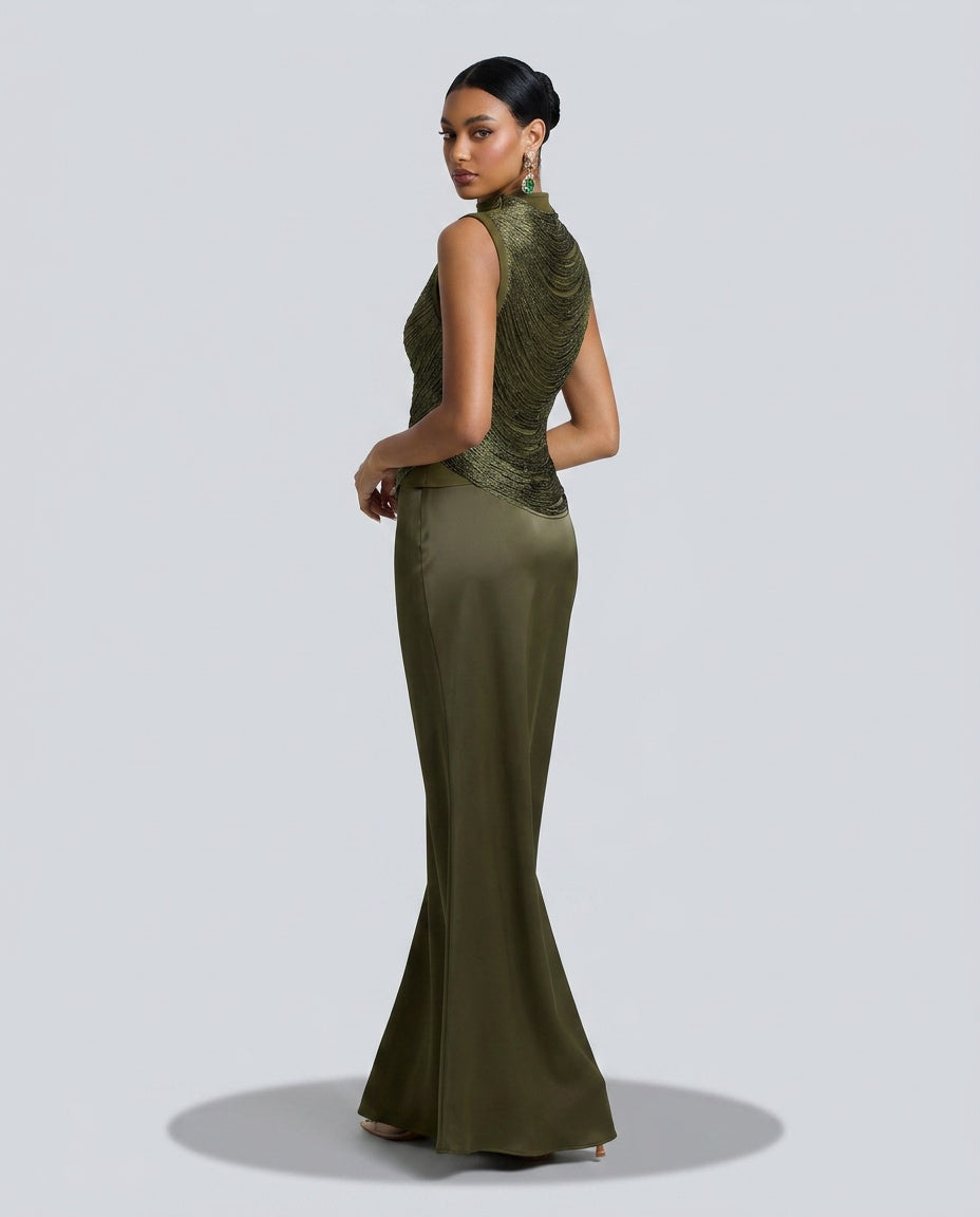 Josephine | Tassel Sleeveless Top & Satin Low Waist Maxi Skirt Set