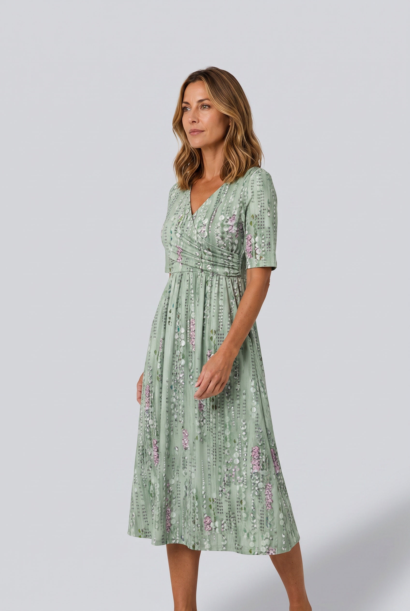 Ada | Flared Skirt Green Midi Dress