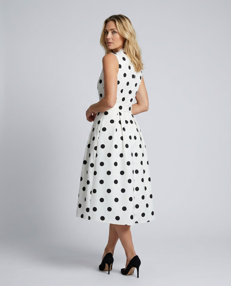 Zara | Sleeveless Polka Dot Belted Midi Dress
