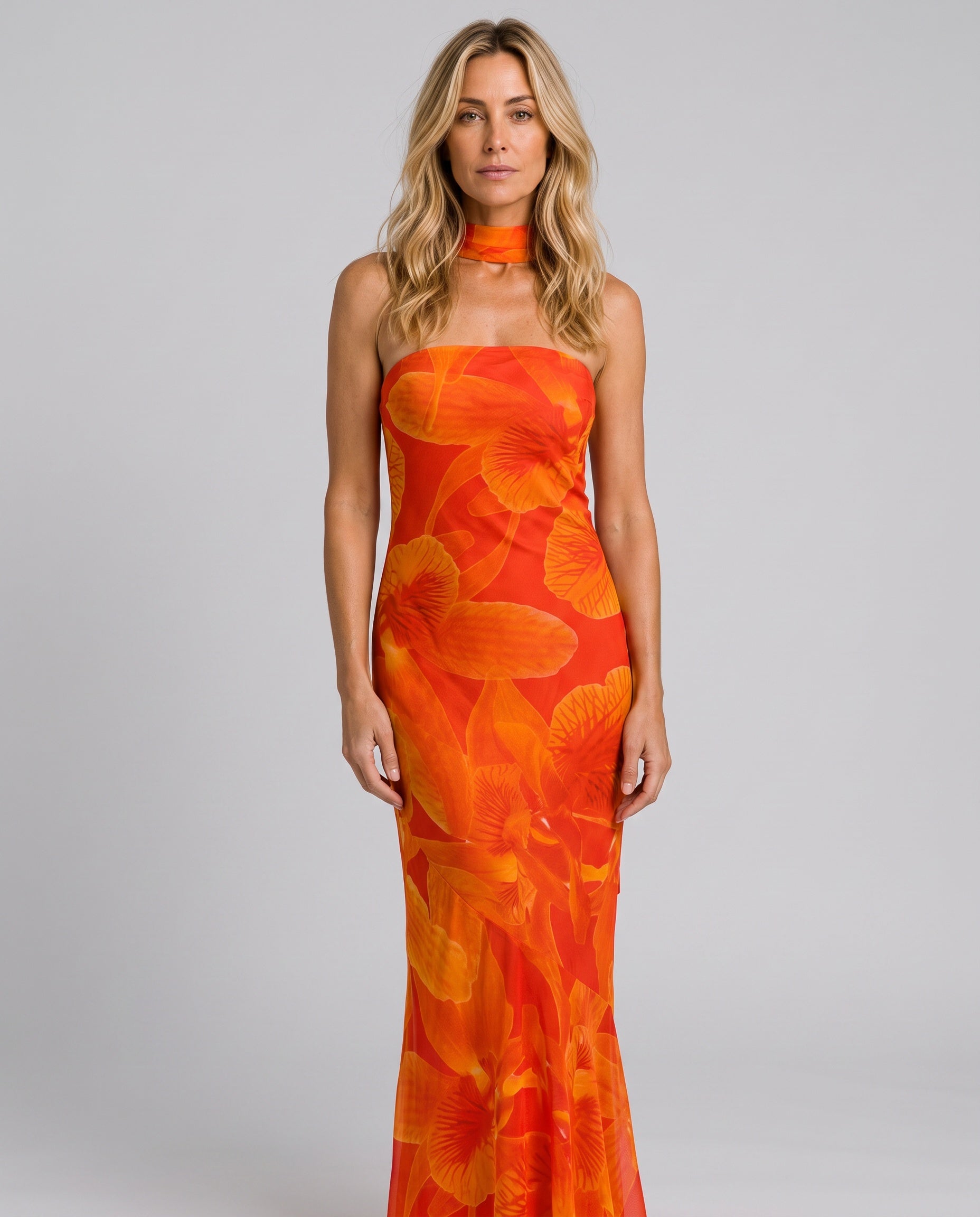 Adeline | Floral Chiffon Maxi Dress with Matching Scarf