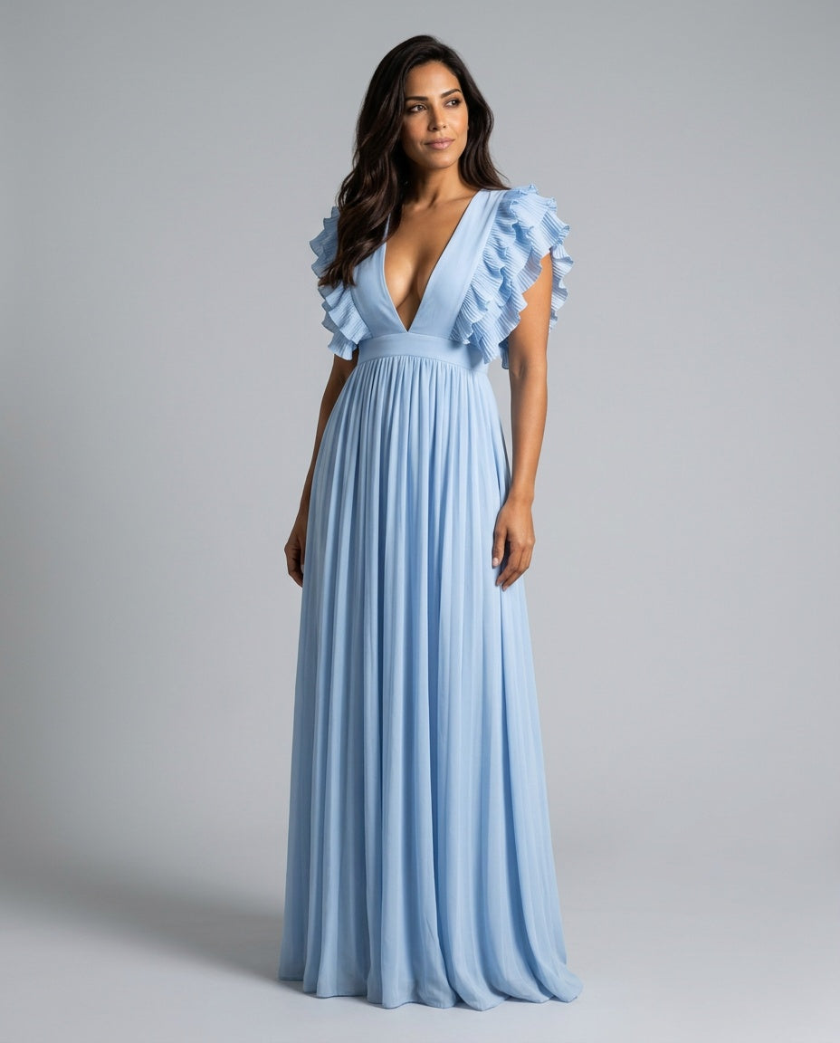 Tessa | Ruffled Sleeve & Neckline Maxi Dress