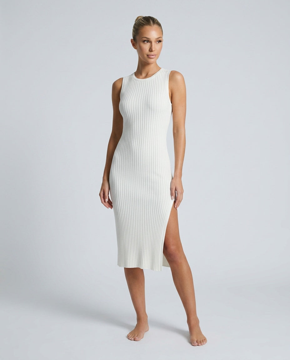 Raina | Ribbed Fitted Knit Midi Dress