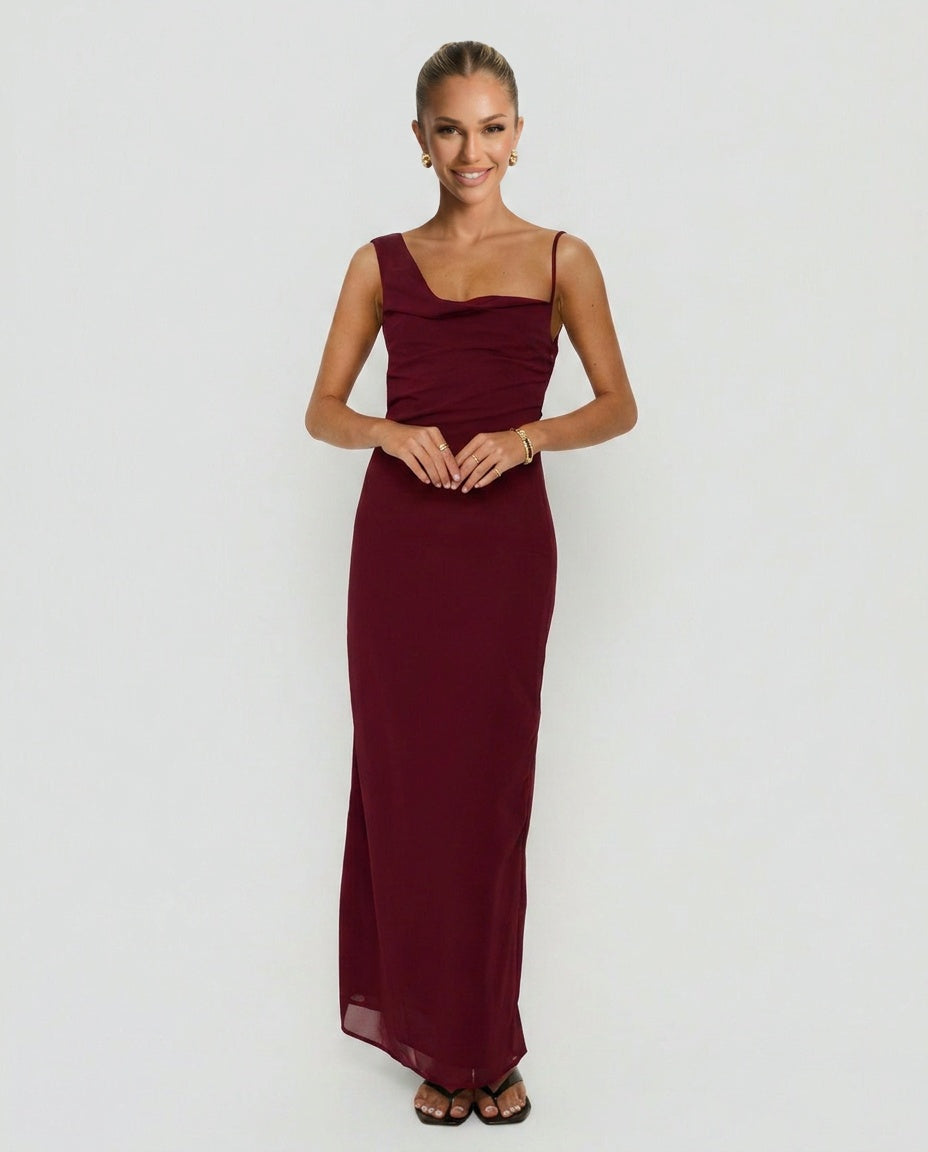 Léonie | Draped Wine Maxi Dress