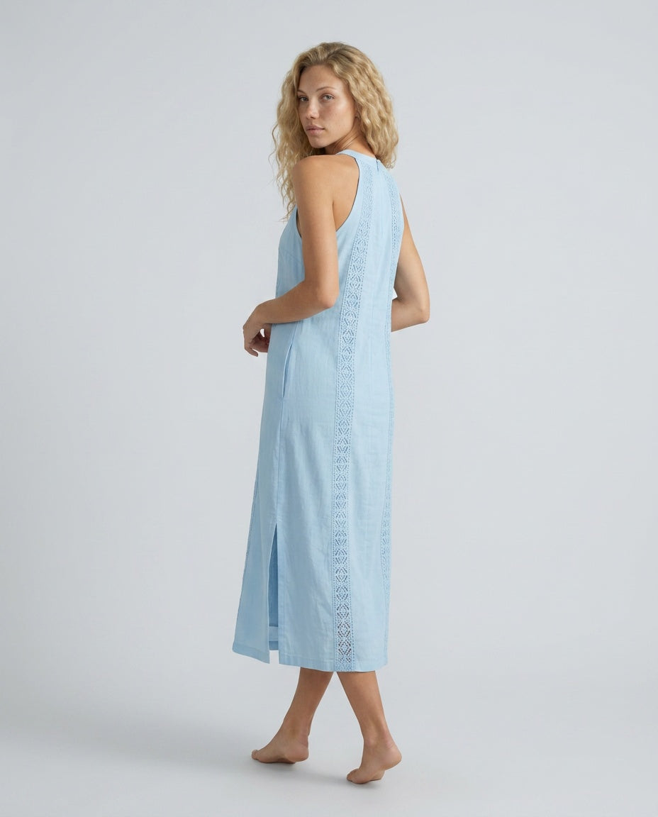 Margaux | High Neck Lace Detail Sleeveless Midi Dress