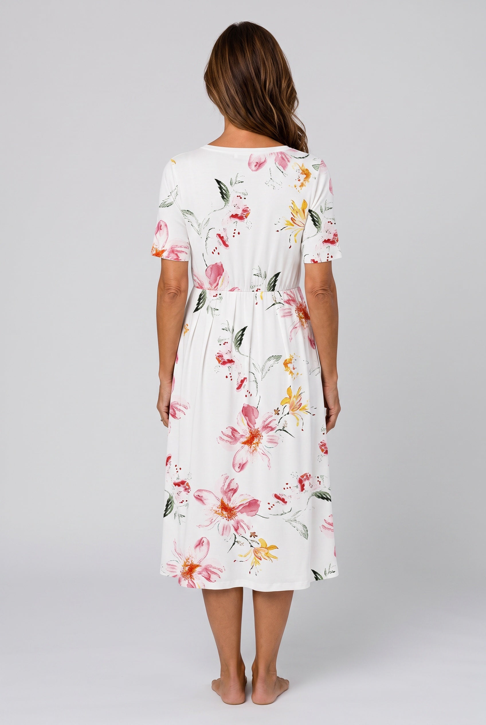 Leona | Floral Short Sleeve Midi Dress