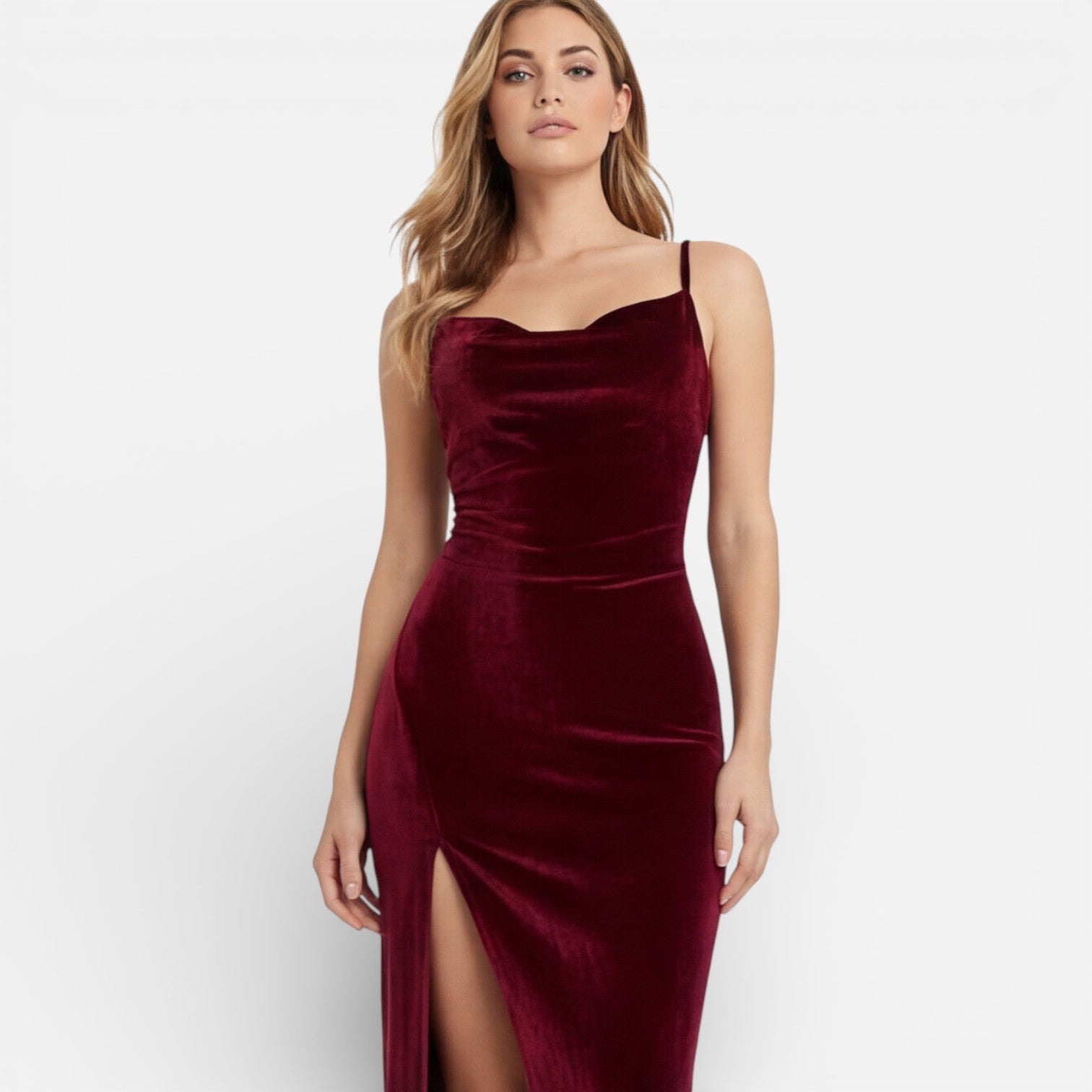 Darya | Slim Fit High Slit Velvet Maxi Dress
