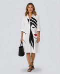 Cora | Abstract Print Collared Knee-Length Midi Dress