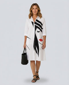 Cora | Abstract Print Collared Knee-Length Midi Dress