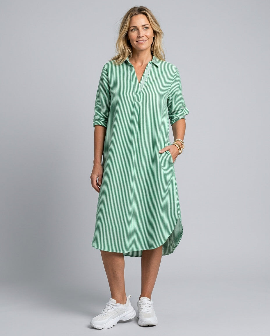 Isolde | Striped Long Sleeve Midi Shirt Dress