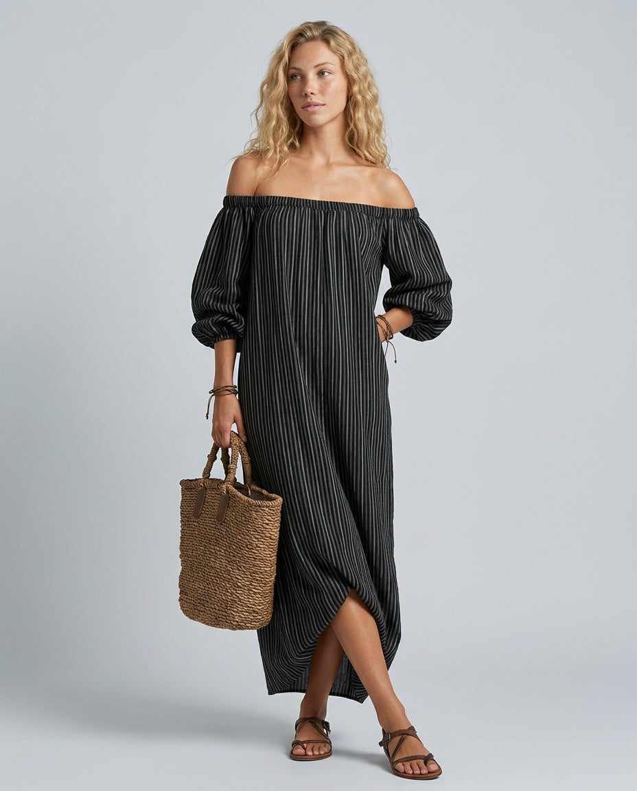 Celeste | Off-Shoulder Linen-Blend Maxi Dress
