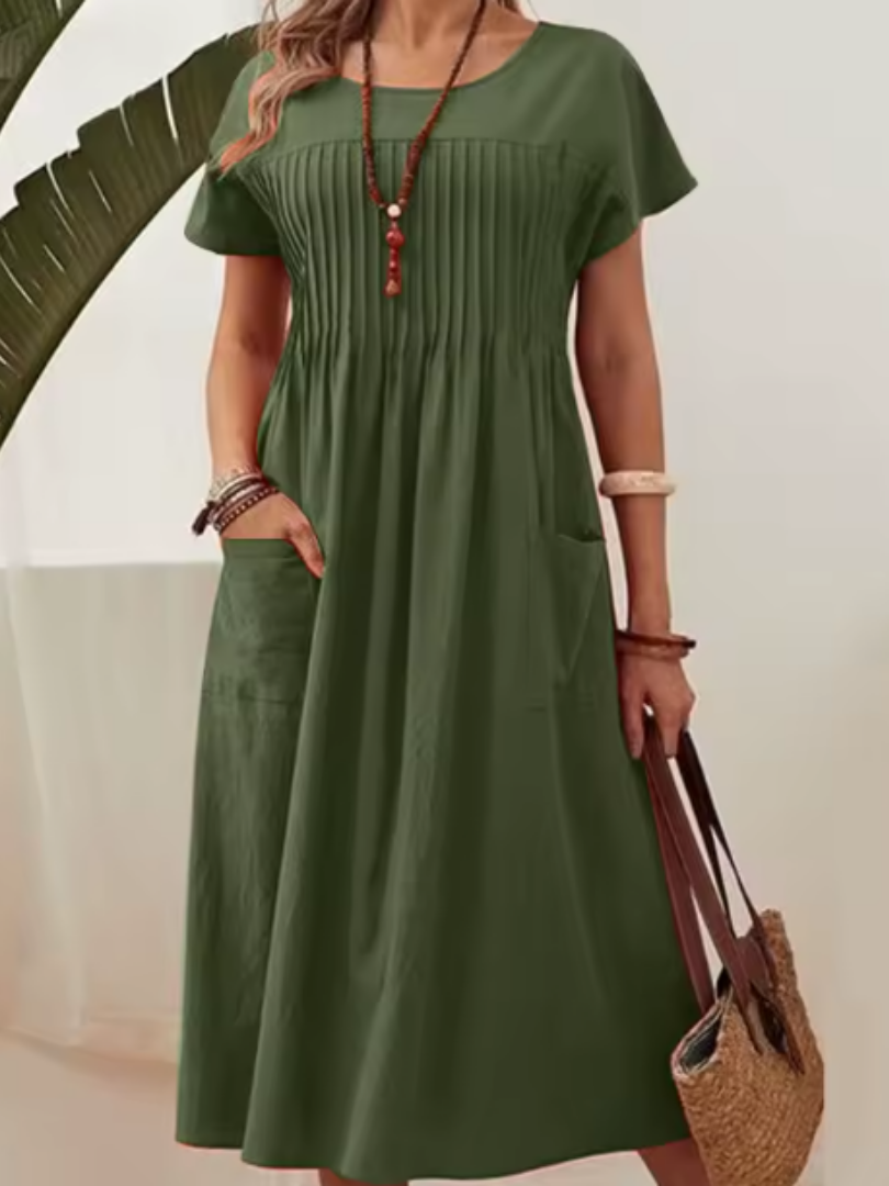 Ximena | Pleated Bodice Midi Dress