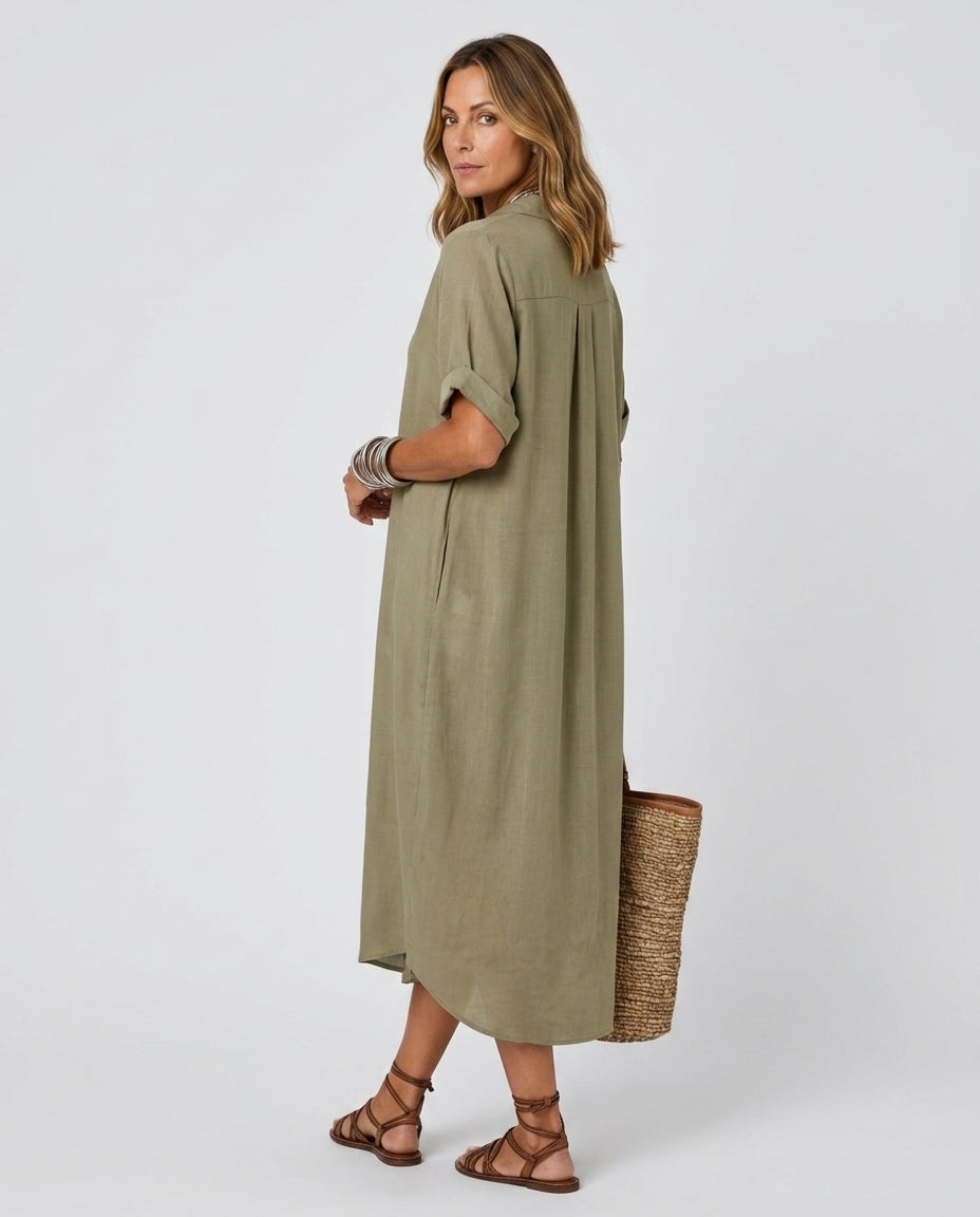 Ines | Flowy Button-Up Shirt Midi Dress
