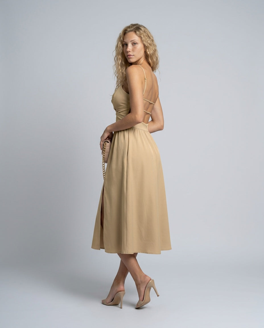 Carmen | Spaghetti Strap High Split Midi Dress